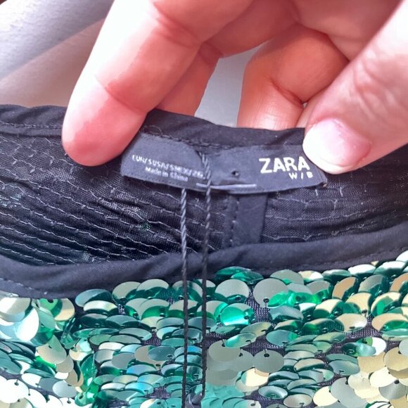 NEW Zara Women's Wide Leg Green Ombre Sequin Pants- Size‎ S - Picture 4 of 8